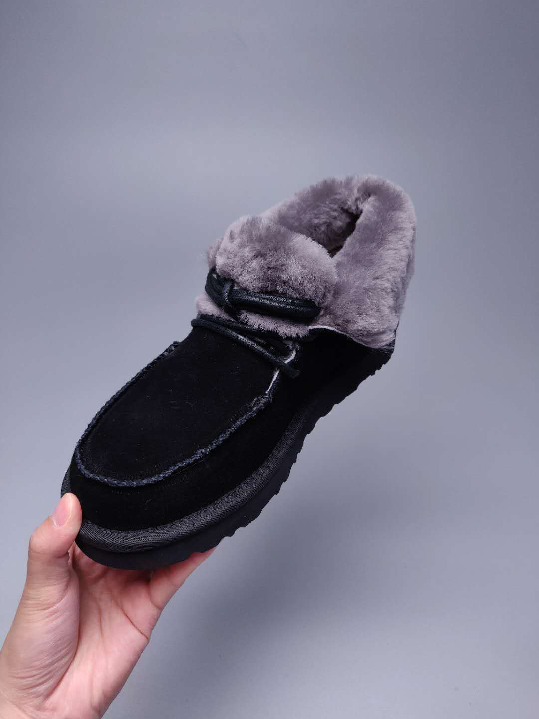 3090 Fluffy Lace-Up Ankle Boots – Black (In Stock)