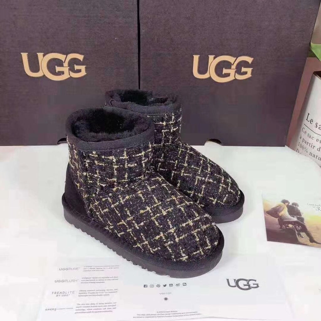 5854 Kids Chanel-Style Snow Boots – Fragrant Black (New Arrival)