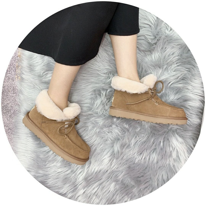 3090 Fluffy Lace-Up Ankle Boots – Chestnut (In Stock)