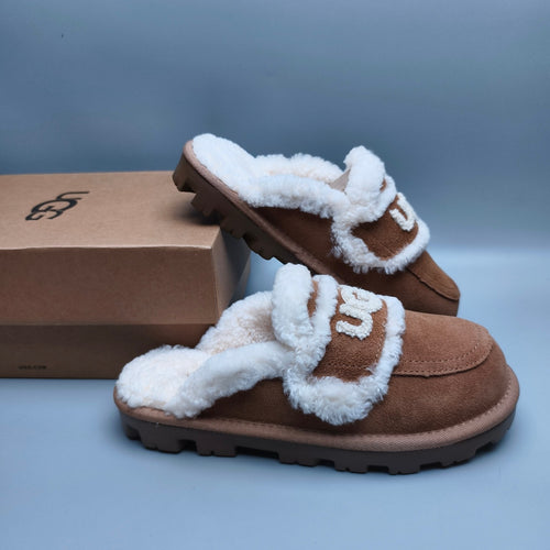 1206 Fluffy Big Logo Casual Slippers – Chestnut (In Stock)