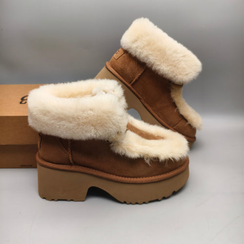 1532 Esme Wedge Ankle Boots – Chestnut Fluffy Lace-Up (In Stock)