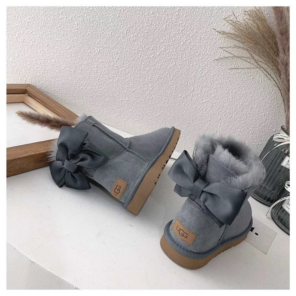 3130 Chic Bow Detail Ankle Boots – Gray (In Stock)