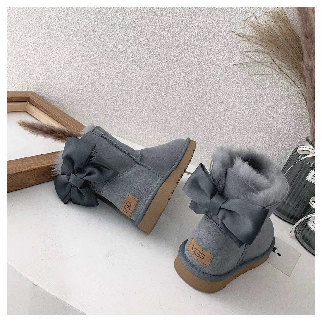 3130 Chic Bow Detail Ankle Boots – Gray (In Stock)