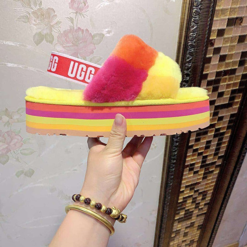 3490 Platform Fuzz Sandals – Yellow Colorblock (In Stock)