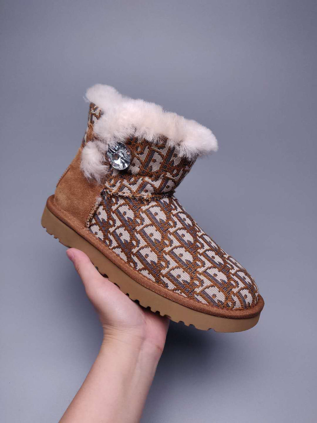 6554 Dior-Inspired Textured Boots – Chestnut (In Stock)