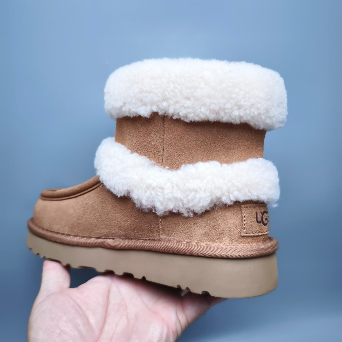 5410 Curly Fur Big Logo Mid-Top Trendy Boots – Chestnut (In Stock)