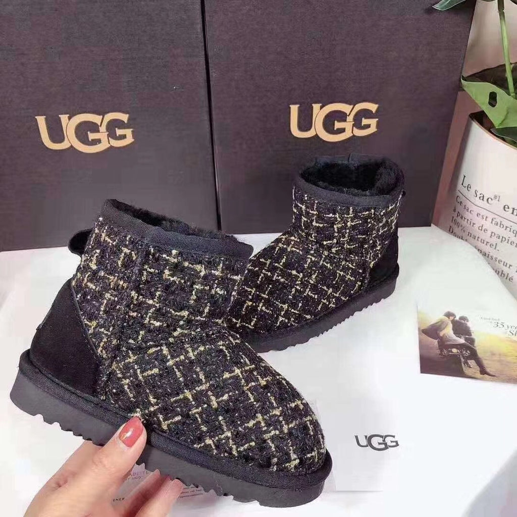 5854 Kids Chanel-Style Snow Boots – Fragrant Black (New Arrival)