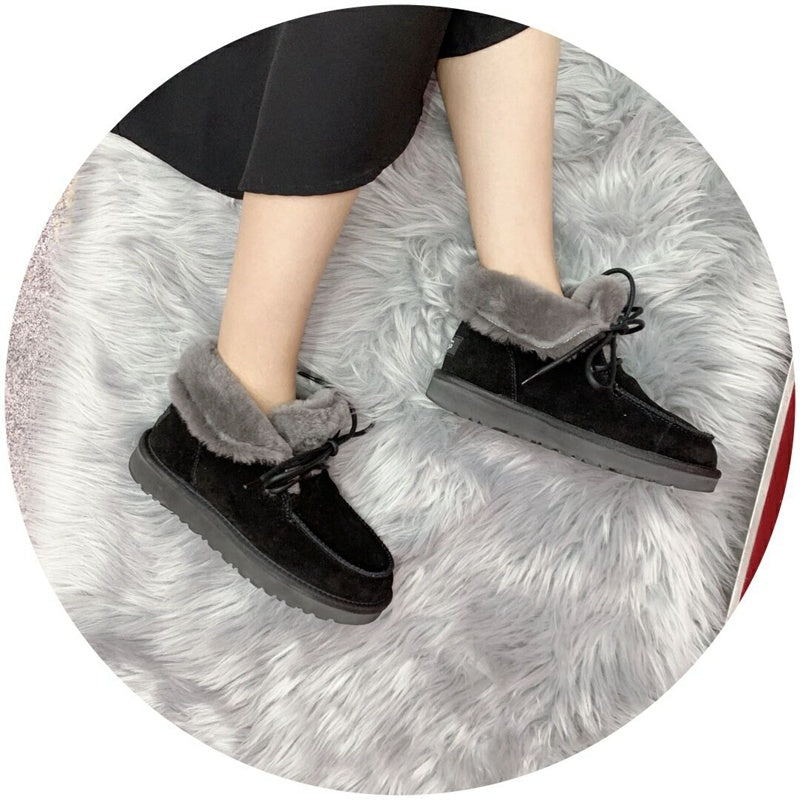 3090 Fluffy Lace-Up Ankle Boots – Black (In Stock)