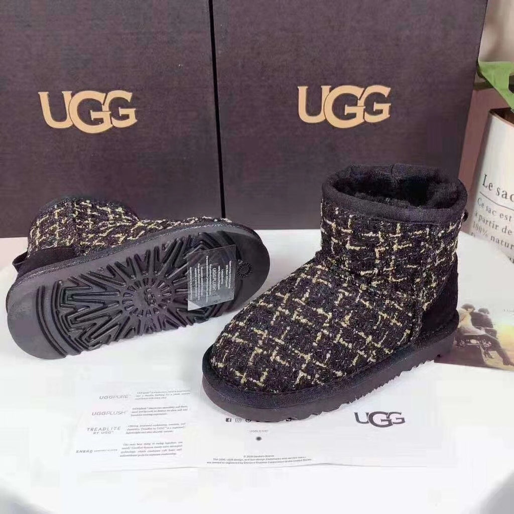 5854 Kids Chanel-Style Snow Boots – Fragrant Black (New Arrival)