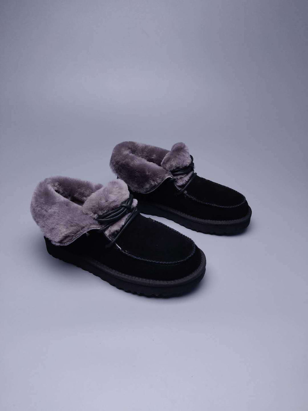 3090 Fluffy Lace-Up Ankle Boots – Black (In Stock)