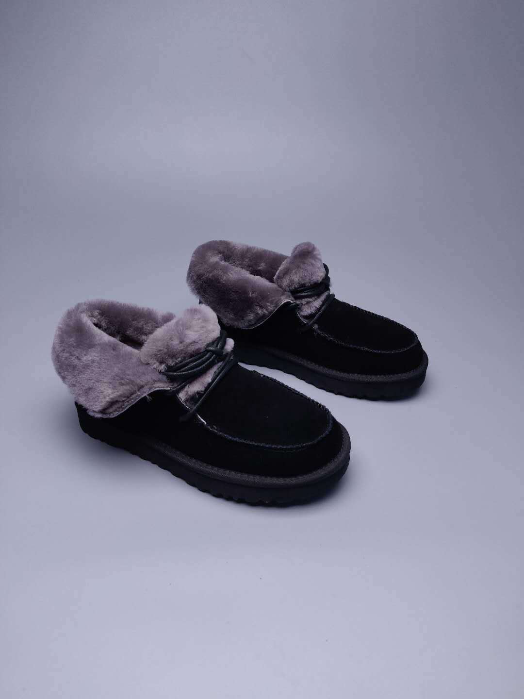 3090 Fluffy Lace-Up Ankle Boots – Black (In Stock)