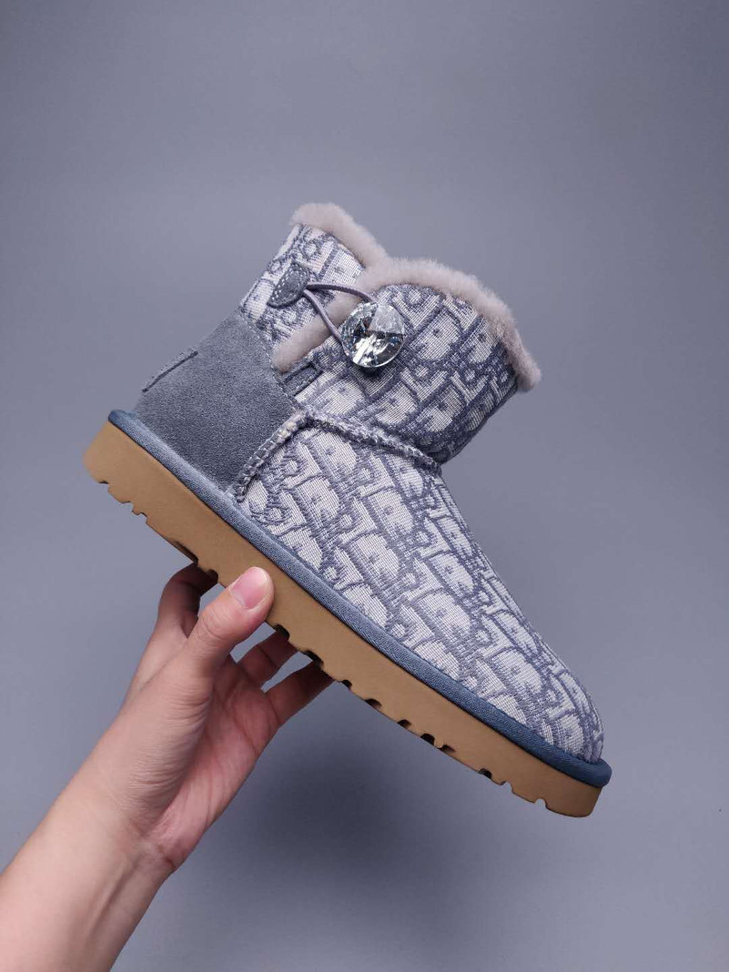6554 Dior-Inspired Textured Boots – Gray (In Stock)