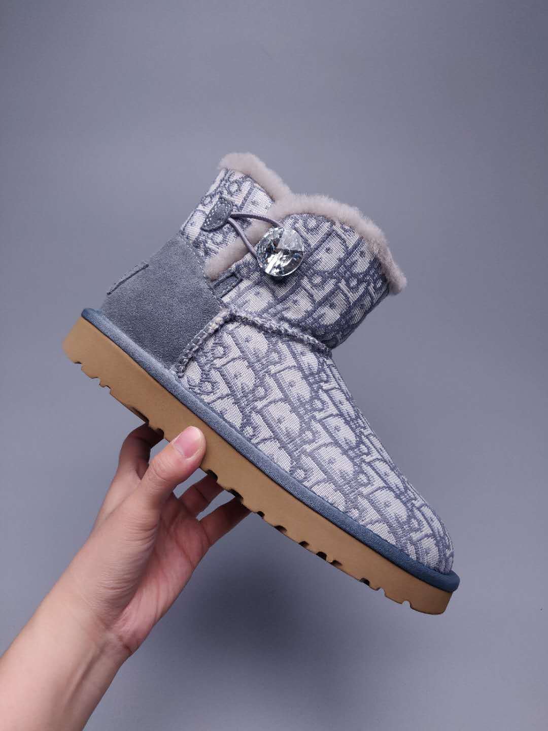 6554 Dior-Inspired Textured Boots – Gray (In Stock)