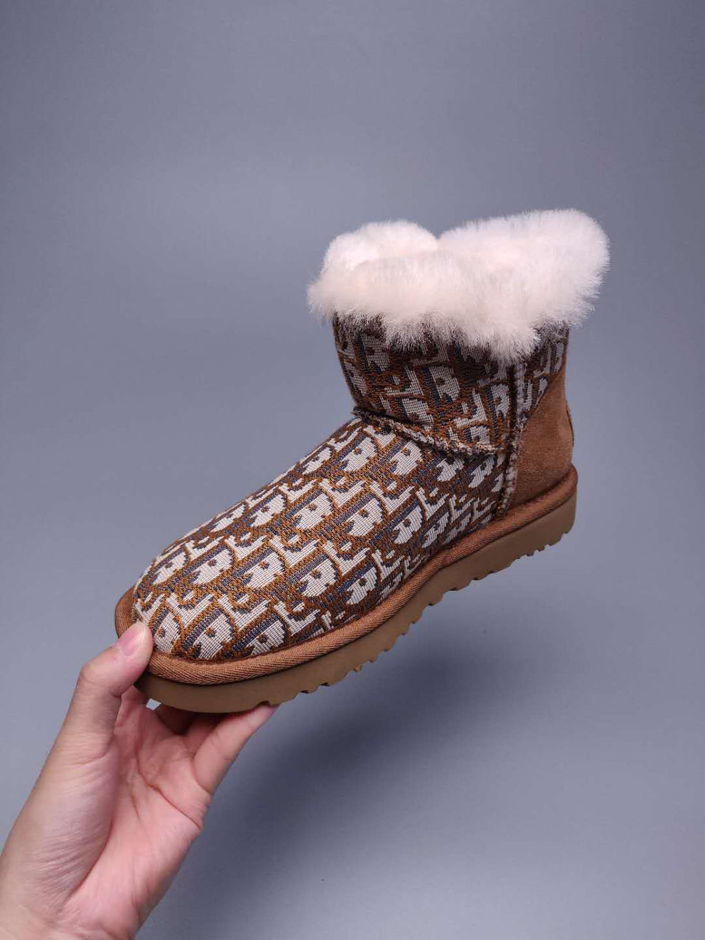 6554 Dior-Inspired Textured Boots – Chestnut (In Stock)
