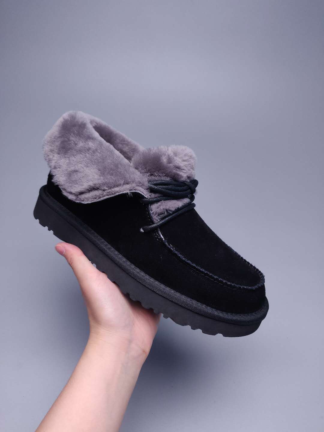 3090 Fluffy Lace-Up Ankle Boots – Black (In Stock)