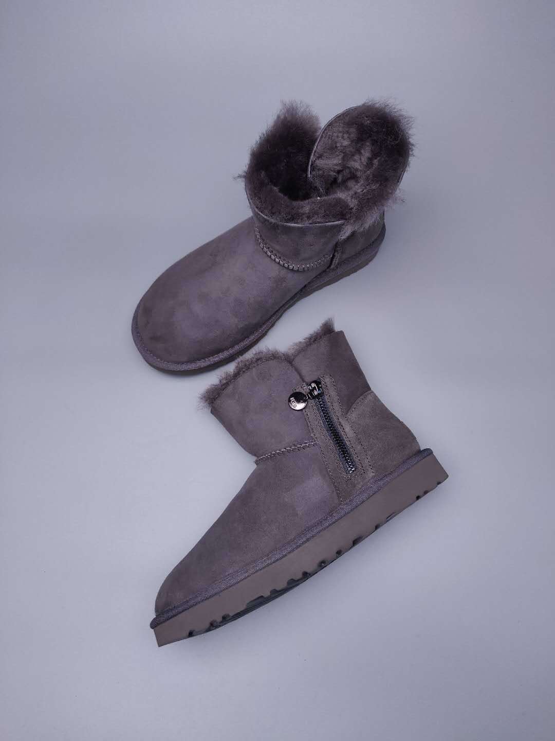 2481 Side Zip Ankle Boots – Gray (In Stock)