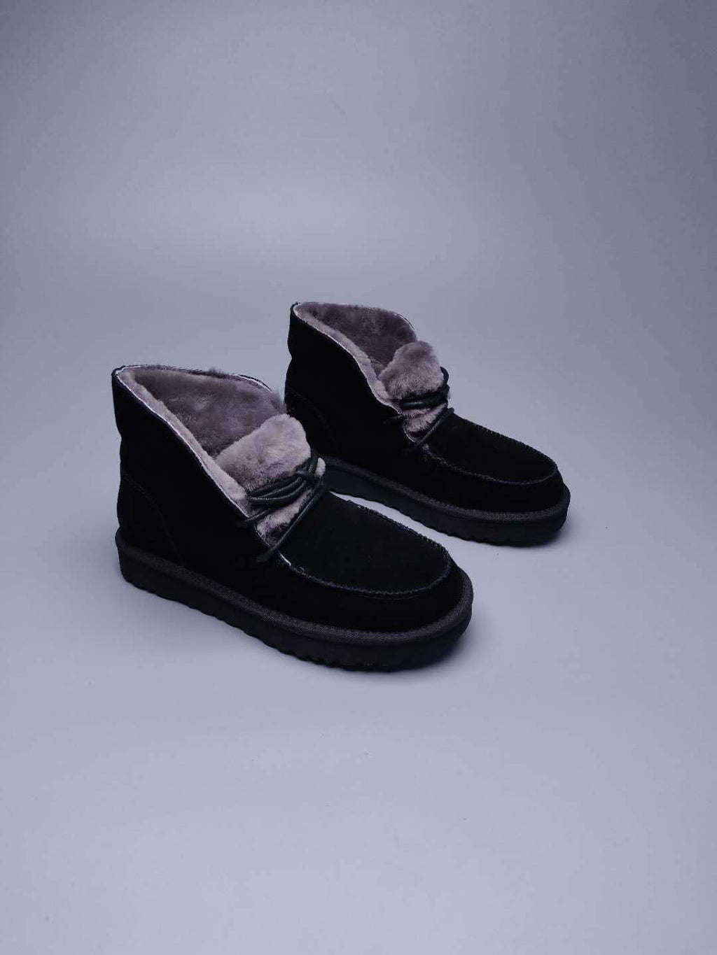 3090 Fluffy Lace-Up Ankle Boots – Black (In Stock)