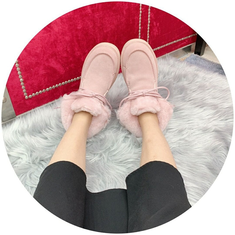 3090 Fluffy Lace-Up Ankle Boots – Pink (In Stock)
