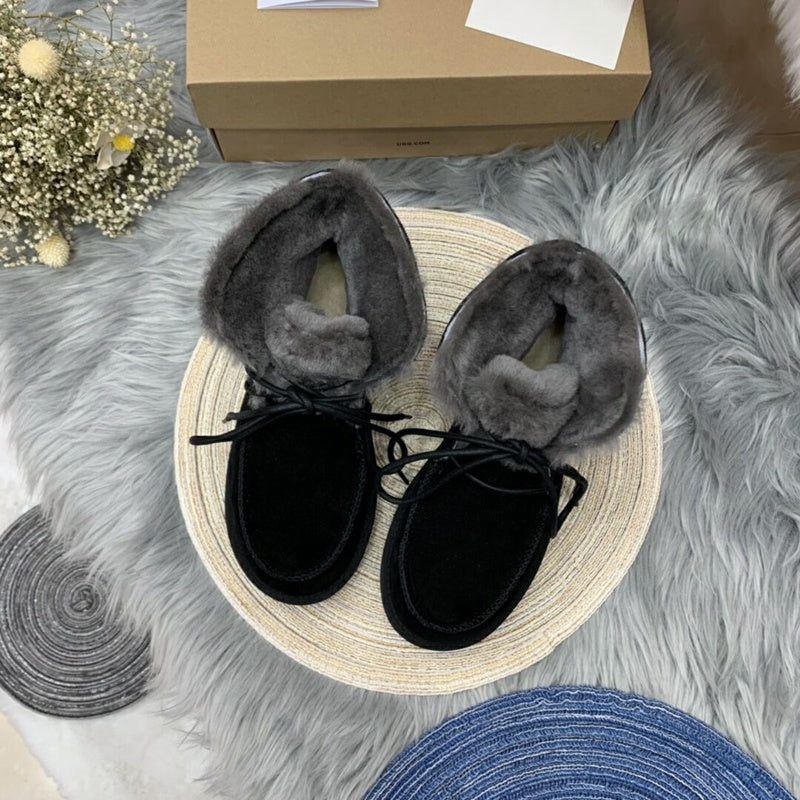 3090 Fluffy Lace-Up Ankle Boots – Black (In Stock)