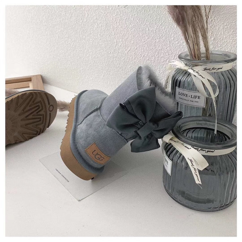 3130 Chic Bow Detail Ankle Boots – Gray (In Stock)