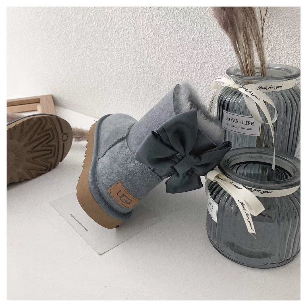 3130 Chic Bow Detail Ankle Boots – Gray (In Stock)