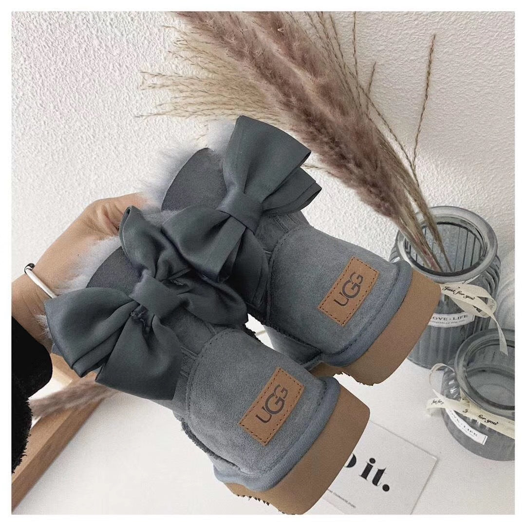 3130 Chic Bow Detail Ankle Boots – Gray (In Stock)