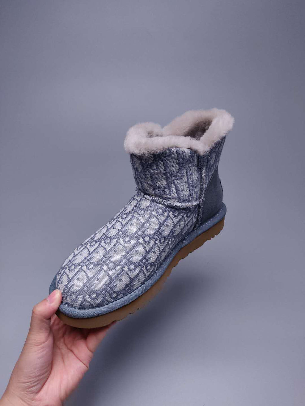 6554 Dior-Inspired Textured Boots – Gray (In Stock)