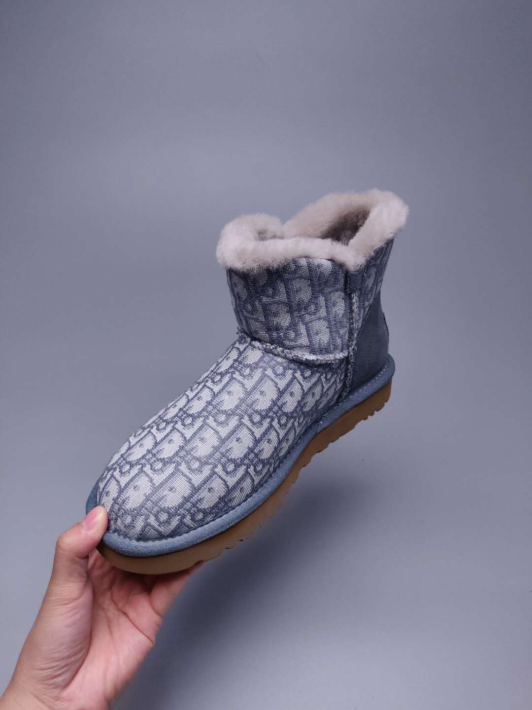 6554 Dior-Inspired Textured Boots – Gray (In Stock)