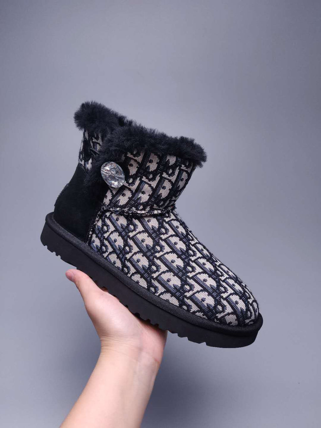 6554 Dior-Inspired Textured Boots – Black (In Stock)