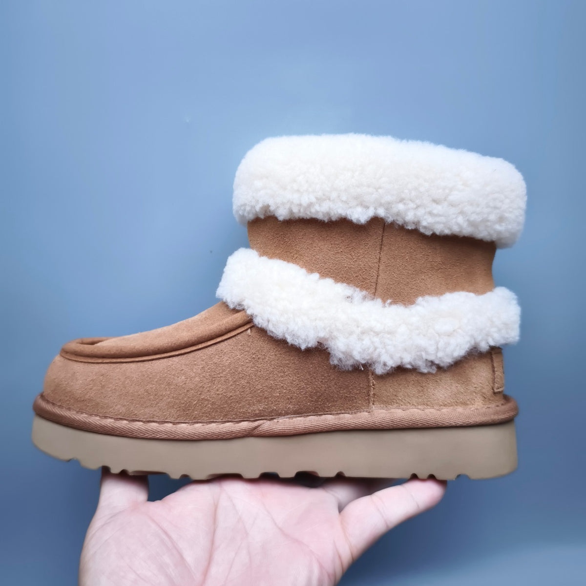 5410 Curly Fur Big Logo Mid-Top Trendy Boots – Chestnut (In Stock)
