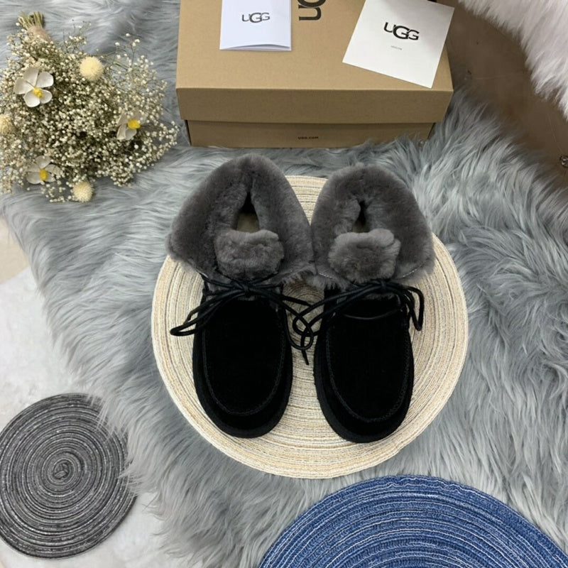 3090 Fluffy Lace-Up Ankle Boots – Black (In Stock)