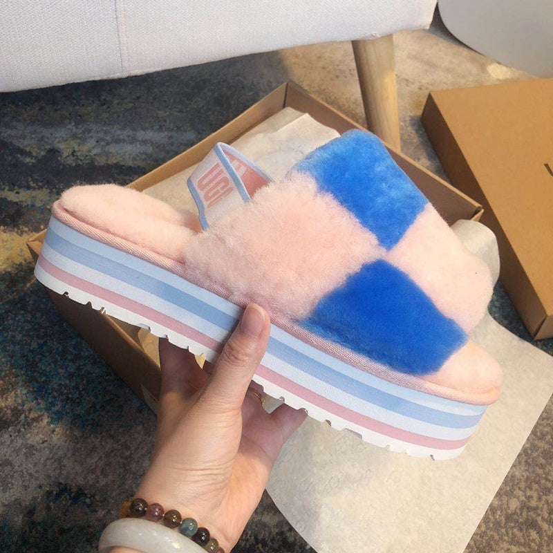 3490 Platform Fuzz Sandals – Pink Colorblock (In Stock)