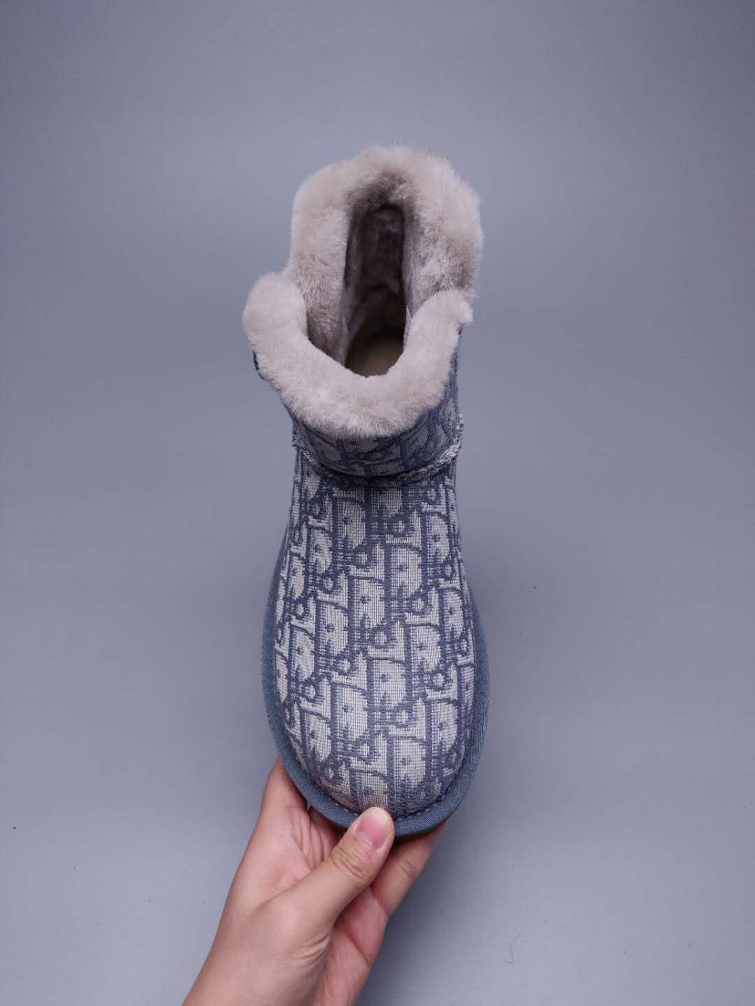 6554 Dior-Inspired Textured Boots – Gray (In Stock)