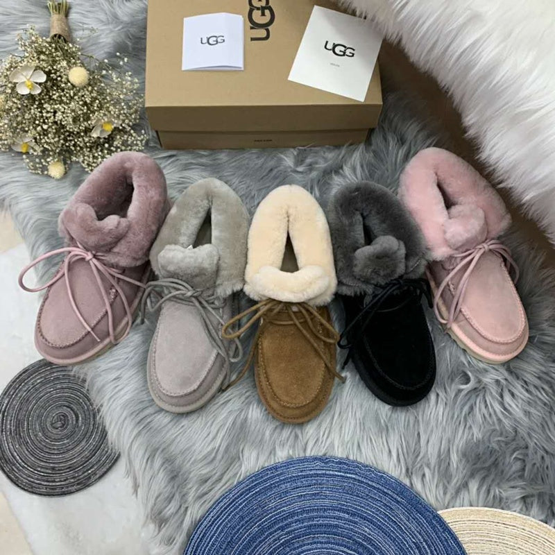 3090 Fluffy Lace-Up Ankle Boots – Pink (In Stock)
