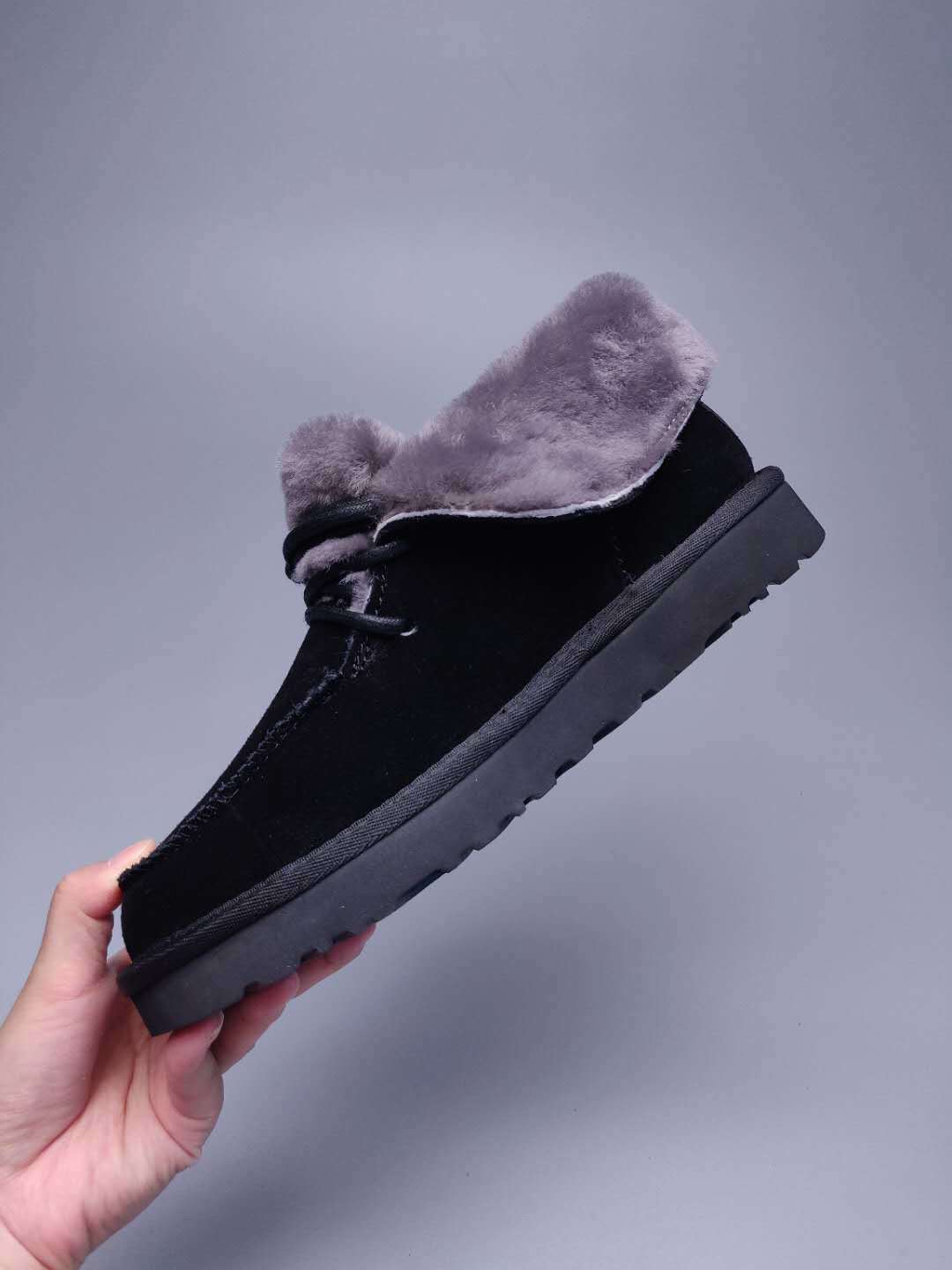 3090 Fluffy Lace-Up Ankle Boots – Black (In Stock)