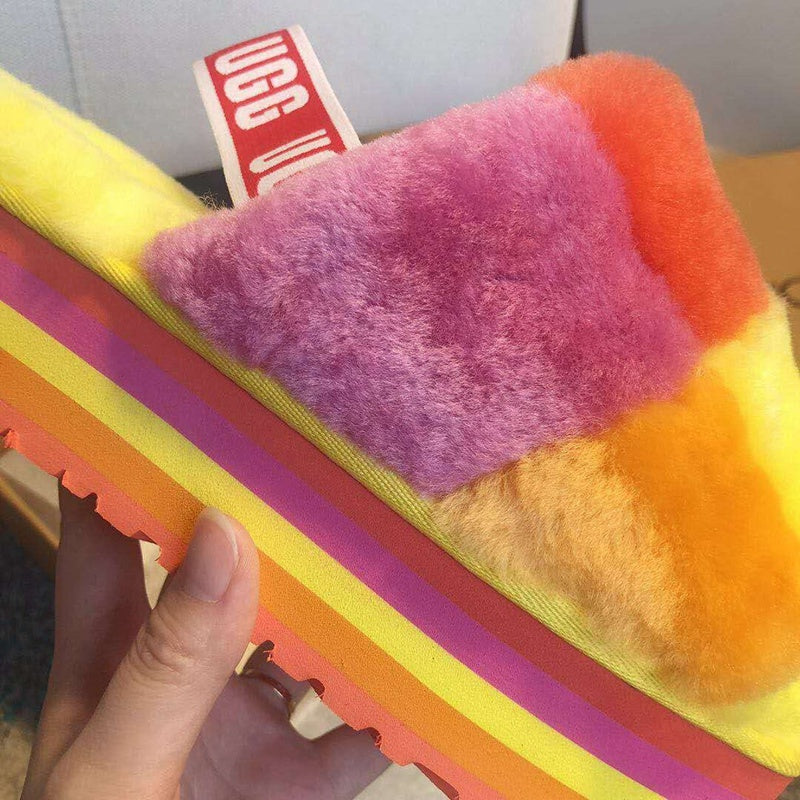 3490 Platform Fuzz Sandals – Yellow Colorblock (In Stock)