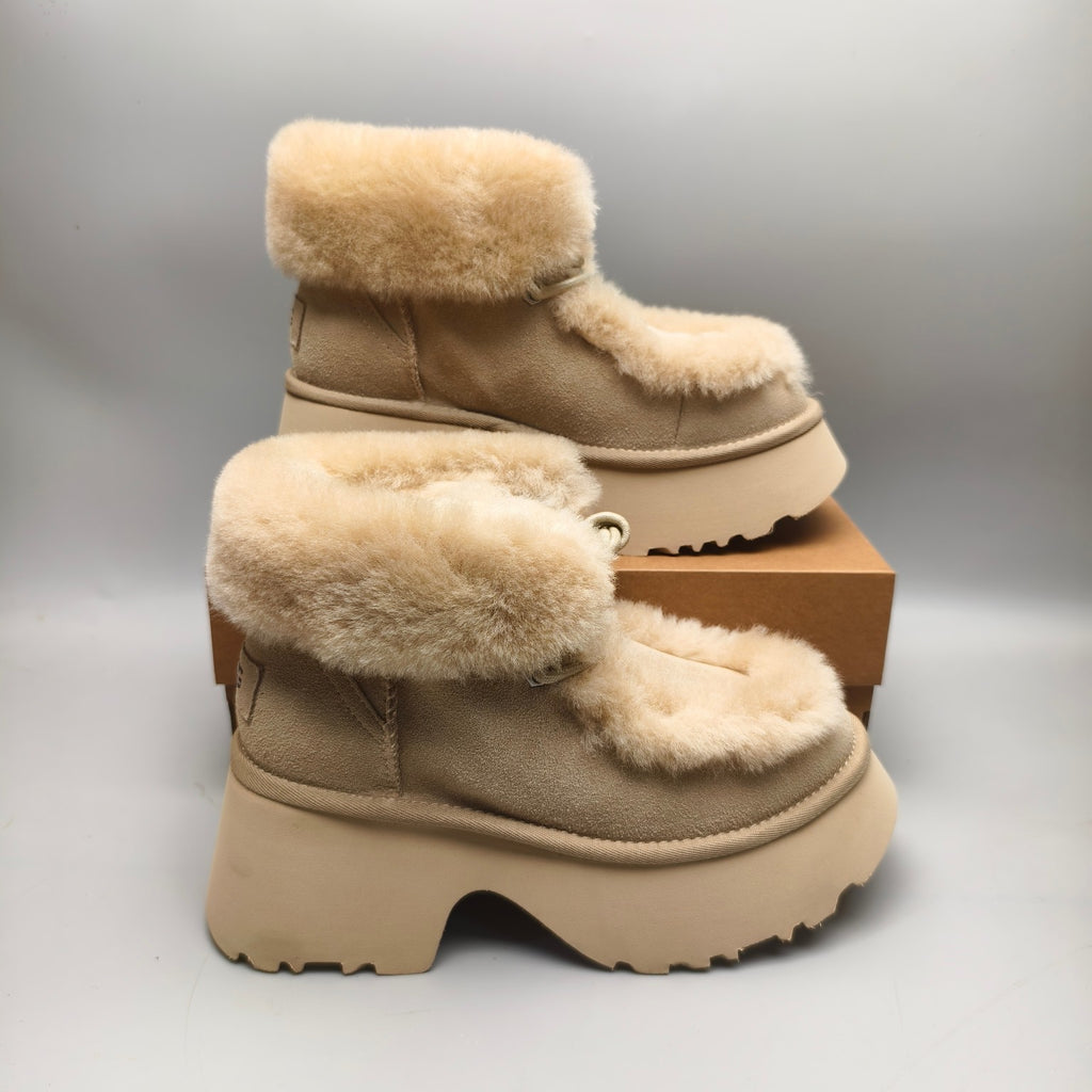 1532 Esme Wedge Ankle Boots – Mustard Fluffy Lace-Up (In Stock)