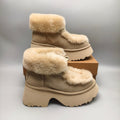 1532 Esme Wedge Ankle Boots – Mustard Fluffy Lace-Up (In Stock)