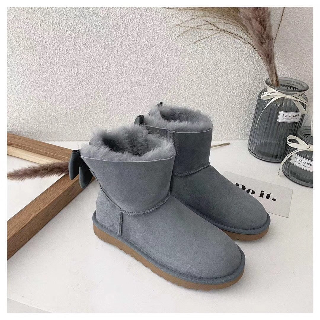 3130 Chic Bow Detail Ankle Boots – Gray (In Stock)