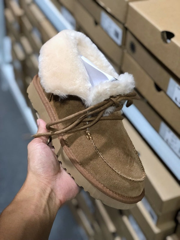 3090 Fluffy Lace-Up Ankle Boots – Chestnut (In Stock)
