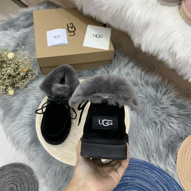 3090 Fluffy Lace-Up Ankle Boots – Black (In Stock)