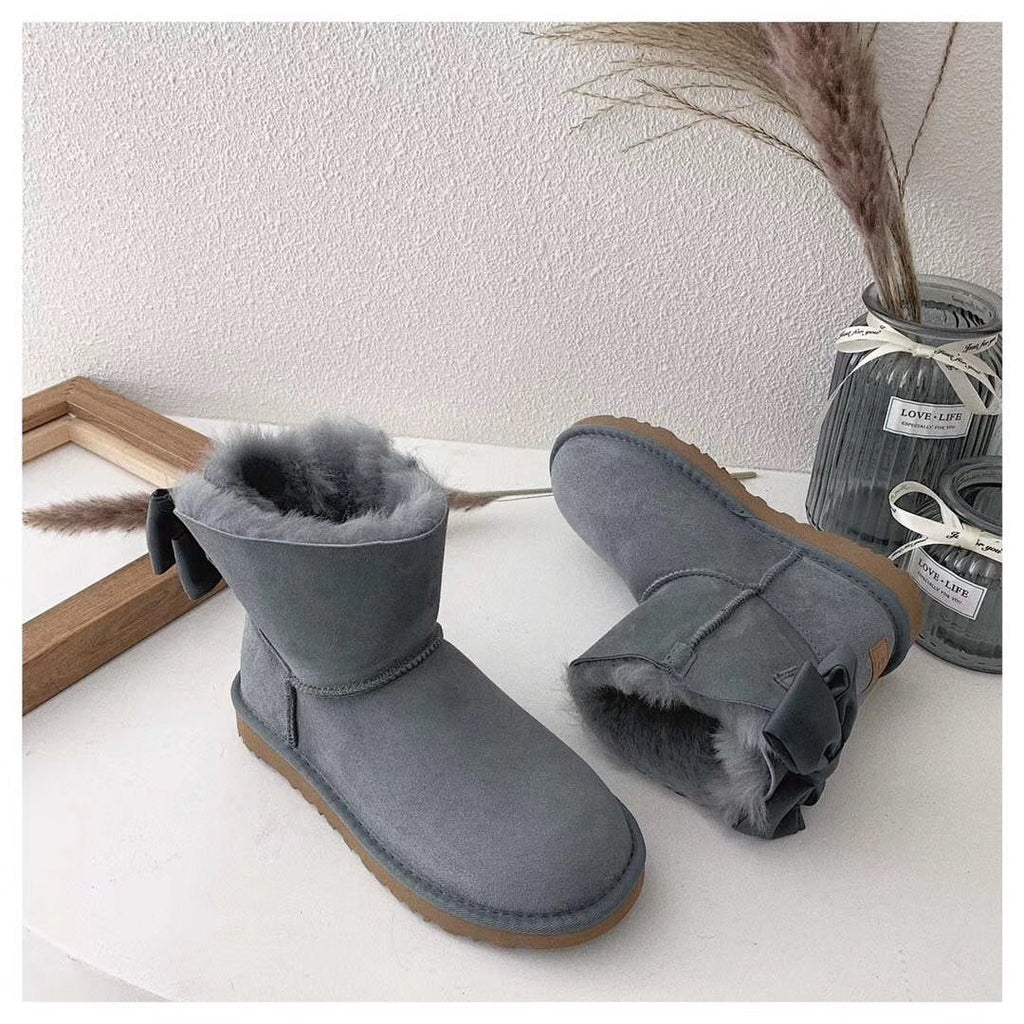 3130 Chic Bow Detail Ankle Boots – Gray (In Stock)