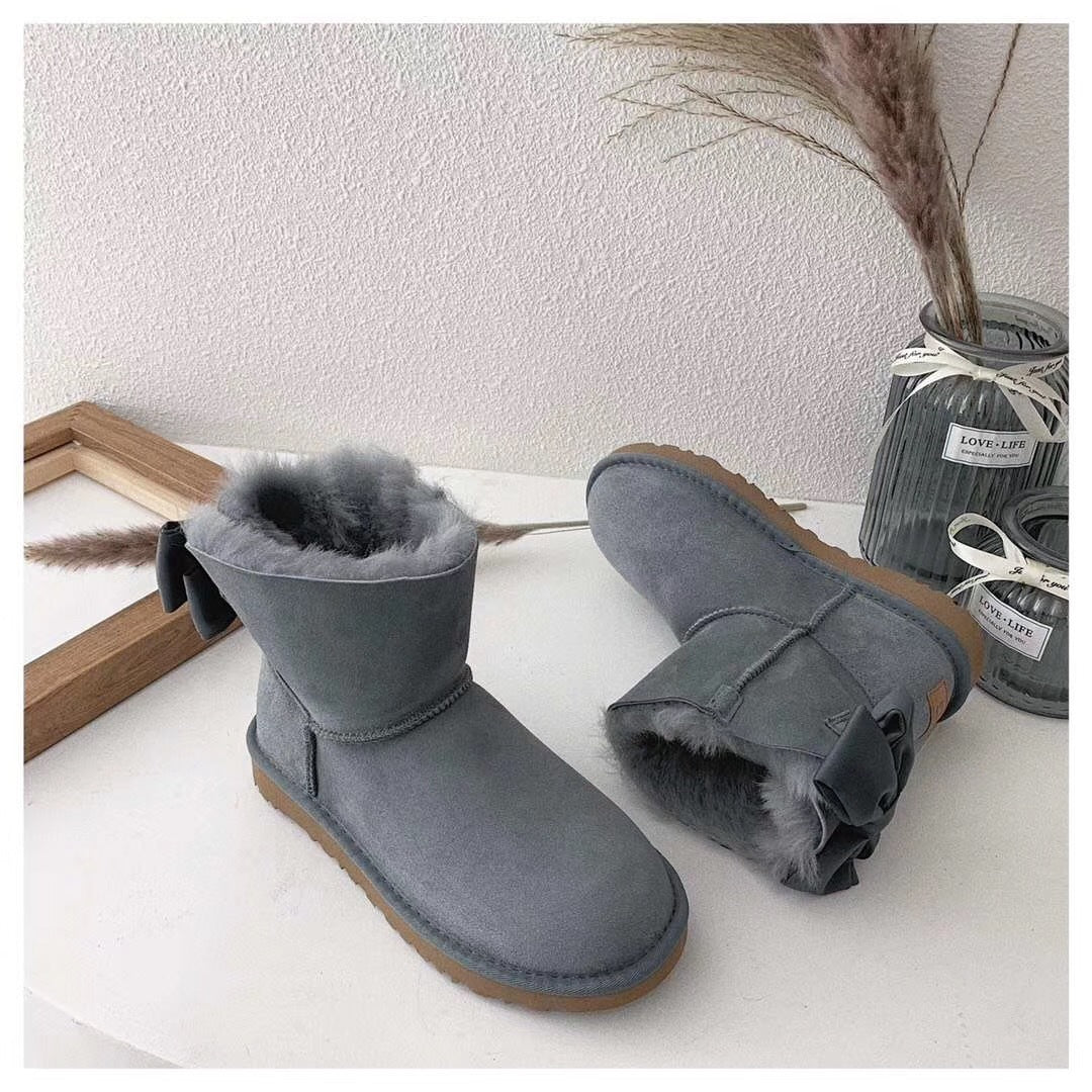 3130 Chic Bow Detail Ankle Boots – Gray (In Stock)