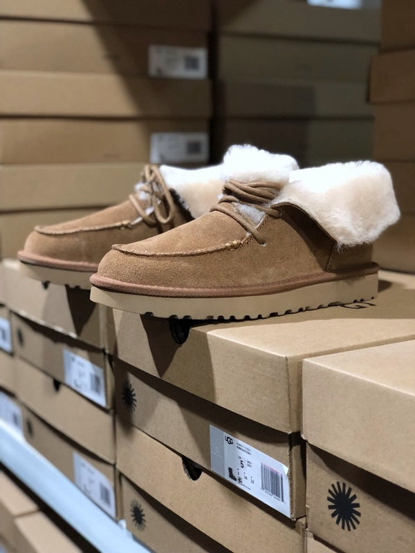 3090 Fluffy Lace-Up Ankle Boots – Chestnut (In Stock)