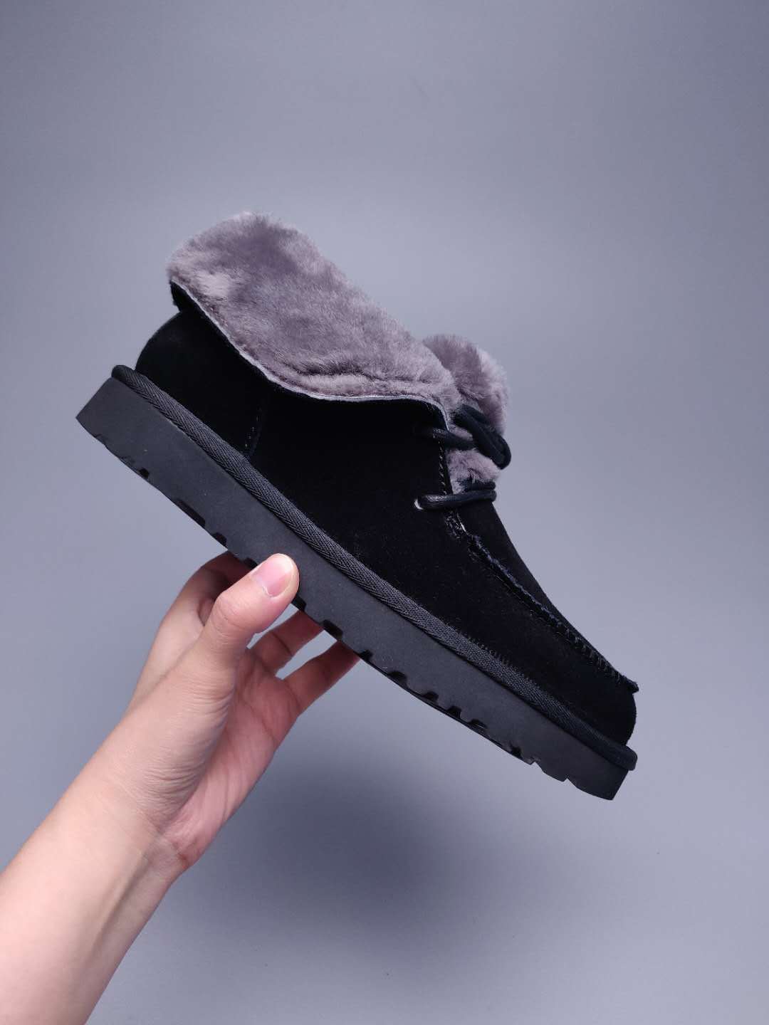 3090 Fluffy Lace-Up Ankle Boots – Black (In Stock)