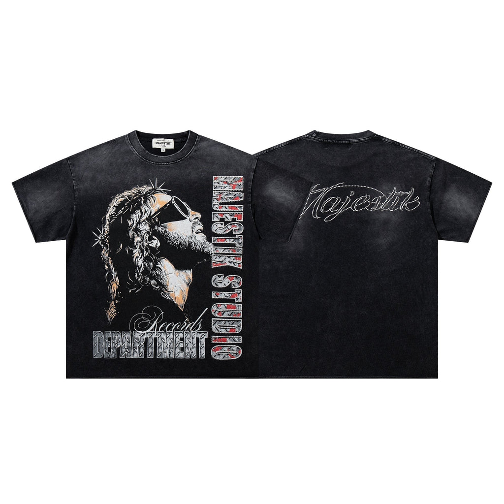 MAJESTIK Washed Black Graphic T-Shirt
