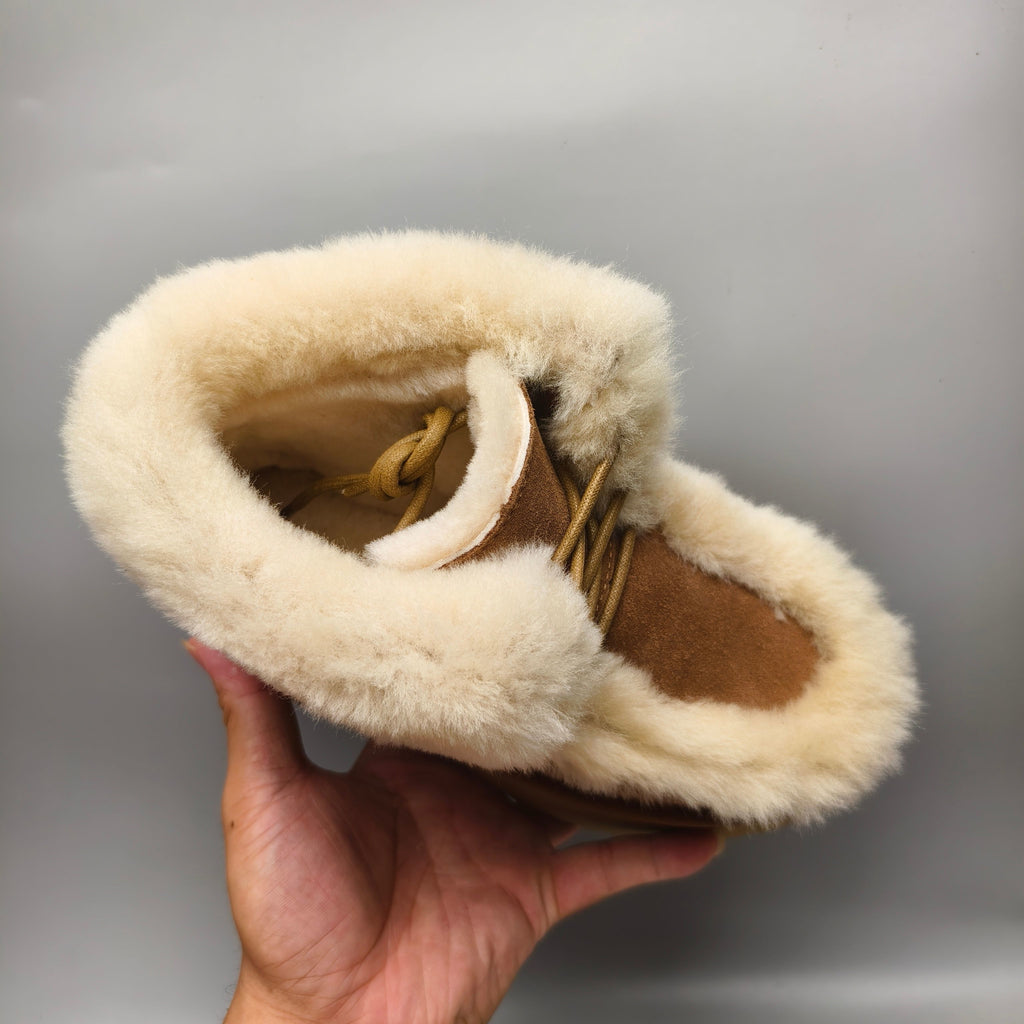 1532 Esme Wedge Ankle Boots – Chestnut Fluffy Lace-Up (In Stock)