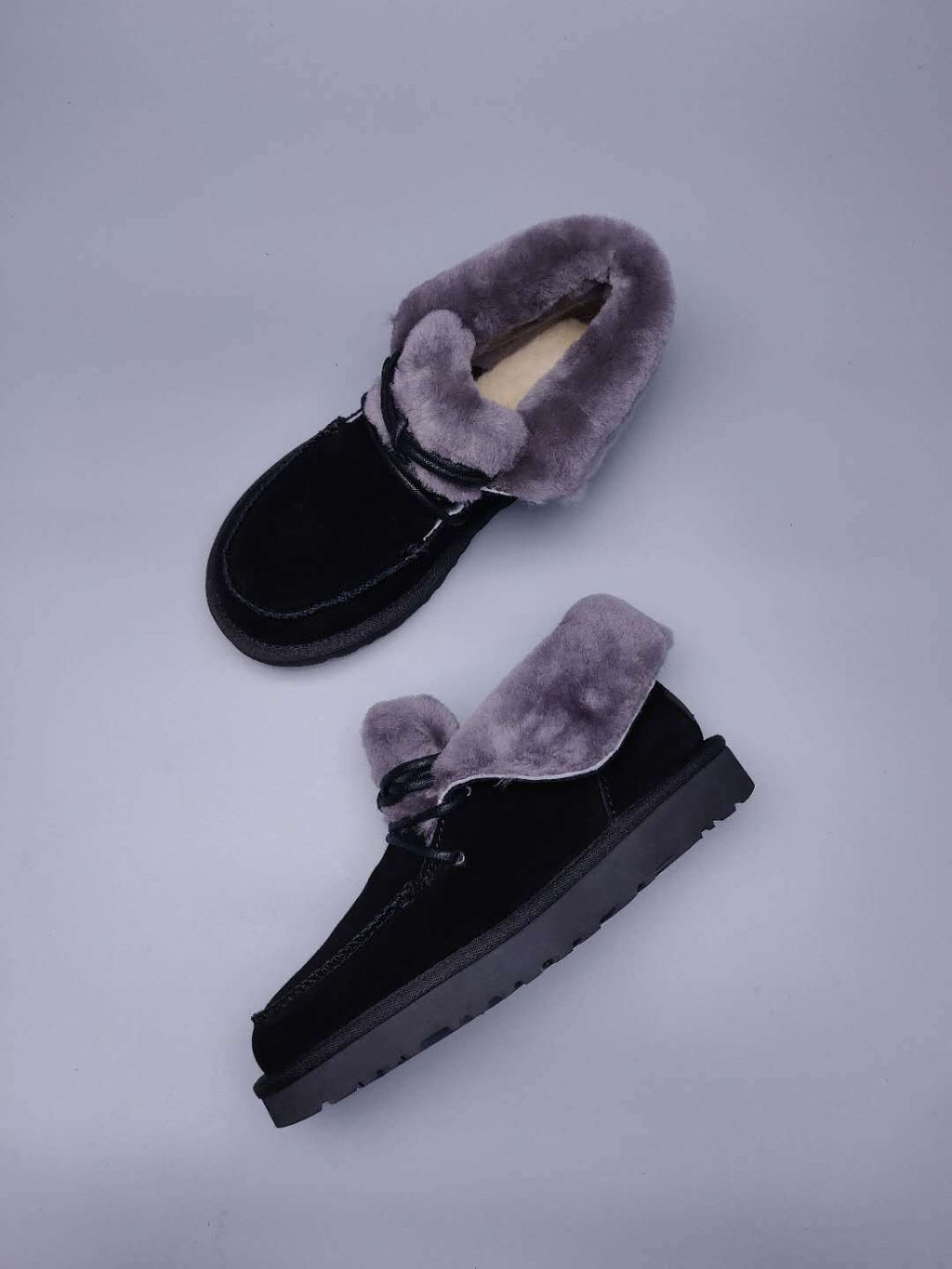 3090 Fluffy Lace-Up Ankle Boots – Black (In Stock)
