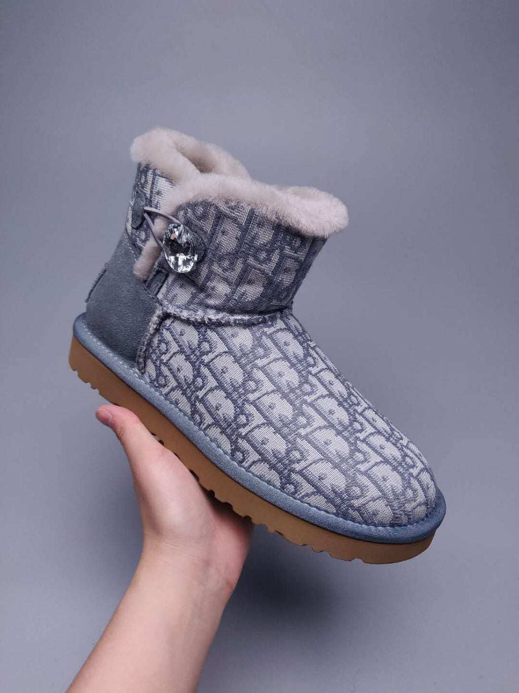 6554 Dior-Inspired Textured Boots – Gray (In Stock)