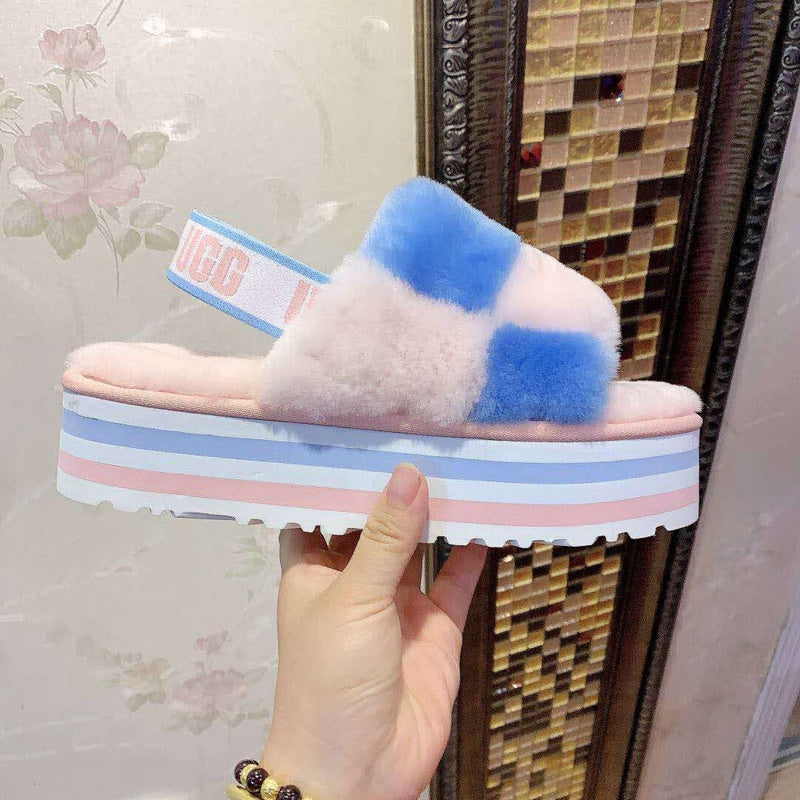 3490 Platform Fuzz Sandals – Pink Colorblock (In Stock)
